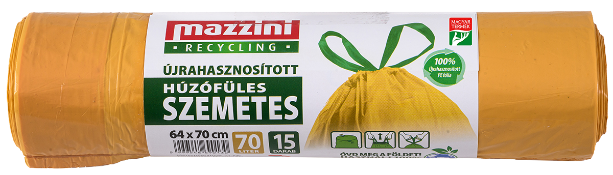 MAZZINI Újrahasznosított Húzófüles Szemetes 70 l (64x70cm) 15 db/roll